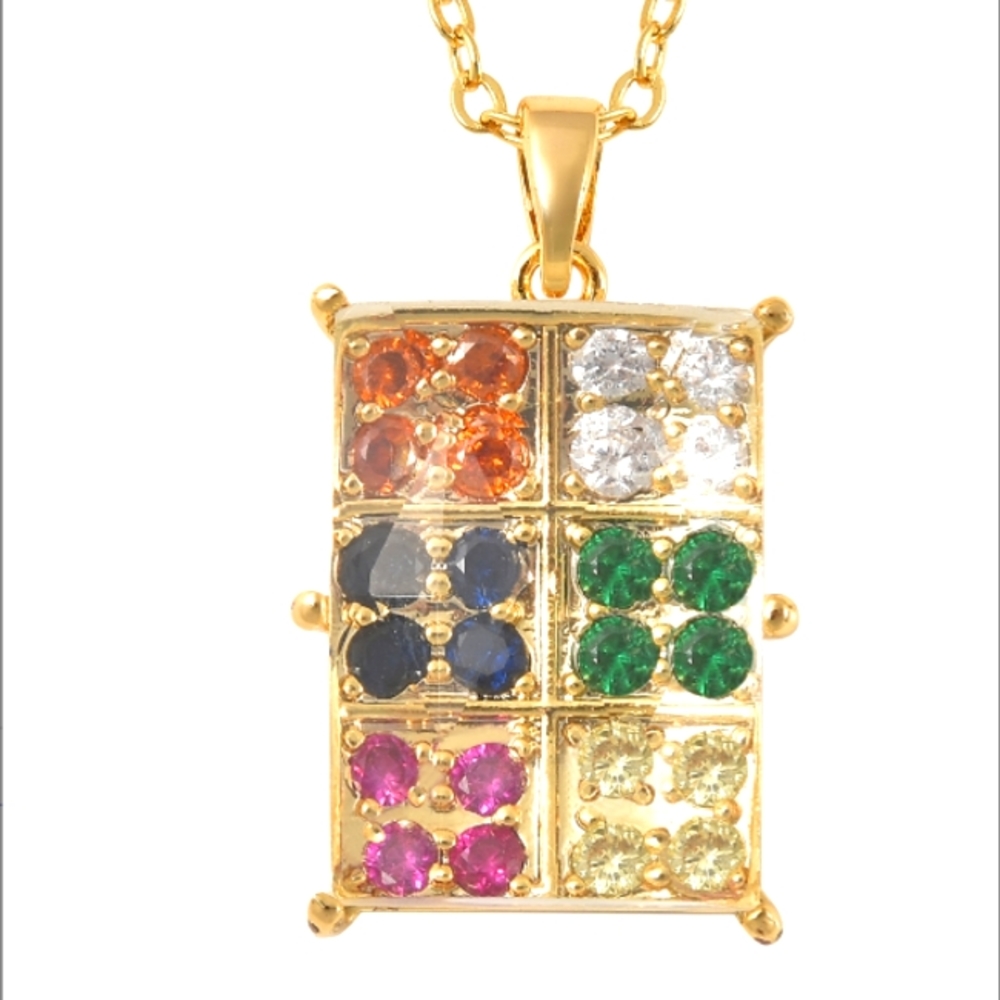 GOLD PLATED STERLING SILVER MULTI COLOR SIMULATED DOPAMINE NECKLACE - Picture 3 of 4